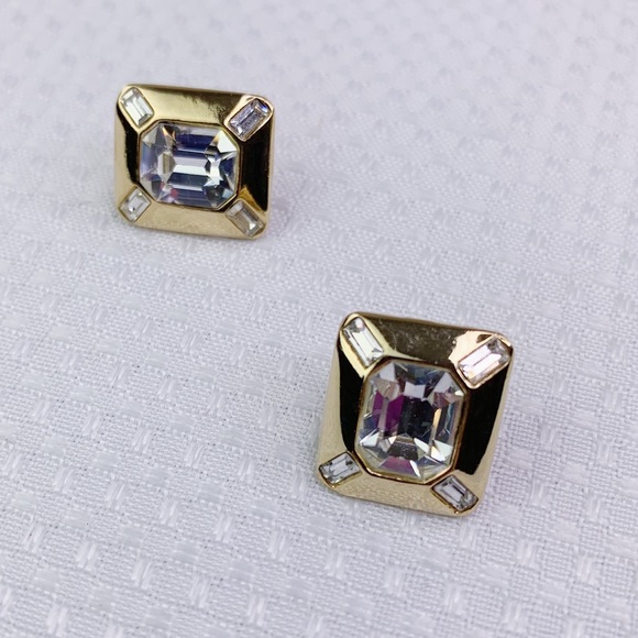 Sarah Coventry Square Gold Tone And Crystal Costume Earrings
